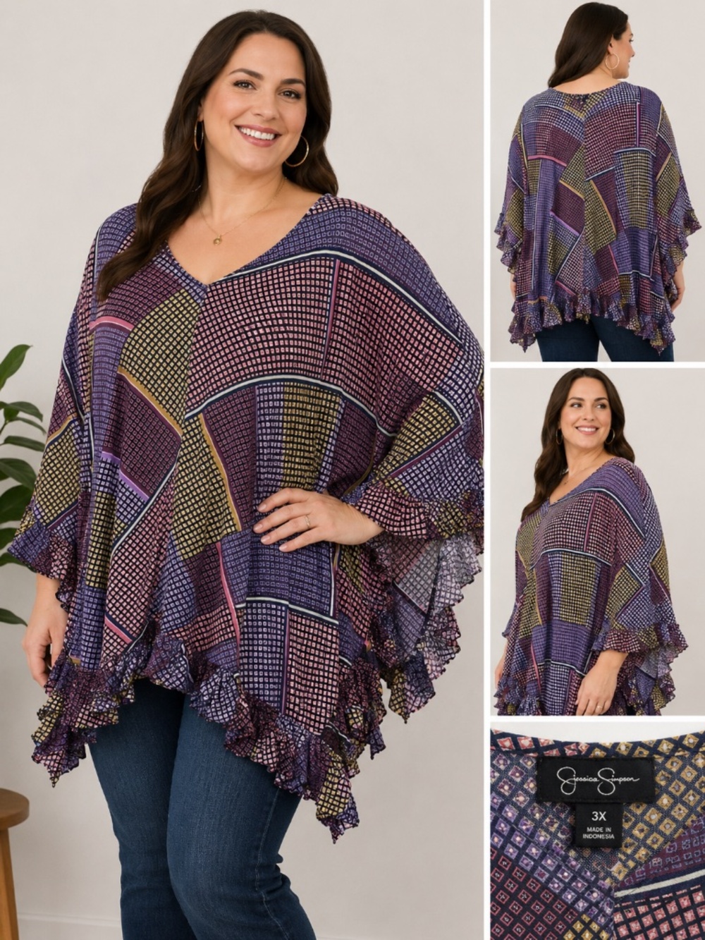 Jessica Simpson Blouse Top Women's 3X Geometric Multicolor/ Paisley - Modal